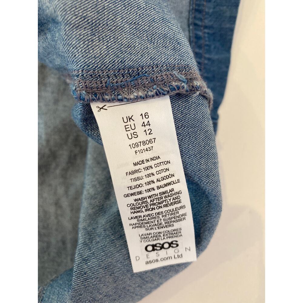 ASOS Lightweight Soft Denim Halter Slip Dress Criss Cross Straps EUC Sz 12 Mini - Picture 6 of 16